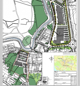 Planförslaget omfattar egentligen två fastigheter, handelsområdet vid Vankivavägen och bostäder och skola i sydvästra delen av området.