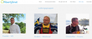 Fredrik Lerigon, vd på Fibertjänst AB, presenterar sig tillsammans med resten av ledningsgruppen på företagets hemsida.