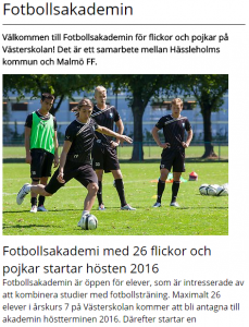 På Västerskolans webbsida kan intresseanmälan till fotbollsakademin göras redan nu.