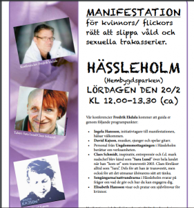 Programmet för manifestationen mot sexuella trakasserier på lördag är innehållsrikt.