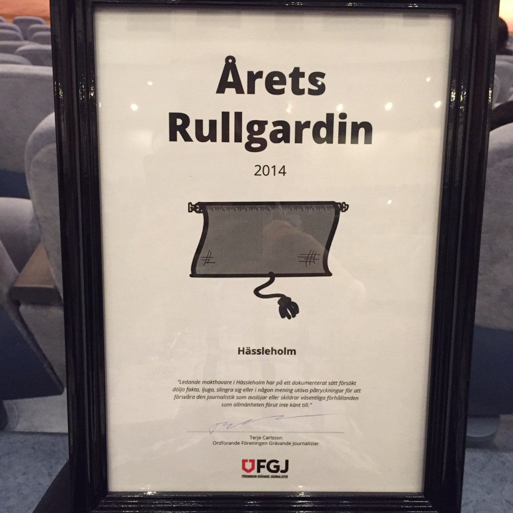 Bilden visar diplomet för priset Rullgardinen.