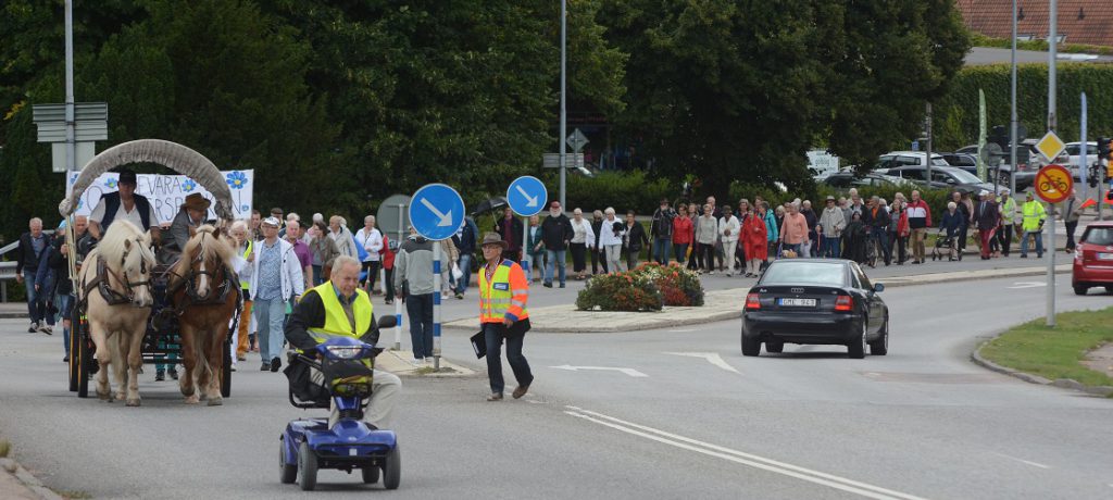 Drygt 100 personer gick i demonstrationståget från stadshuset till musikpaviljongen på T4.