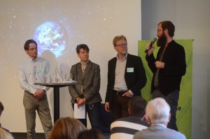 Vid paneldebatten om skånsk klimatsamverkan deltog från vänster Markku Rummukainen, Annelie Johansson, Thomas Hansson och Petter Forkstam.