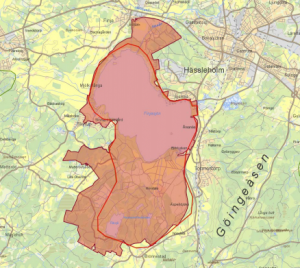 Kartbilden visar kommunens förslag till riksintresse för friluftsområde enligt dagens gränser för Hovdala, den röda linjen visar det område som i kommunens översiktsplan 2007 utpekats som lämpligt för friluftsliv.