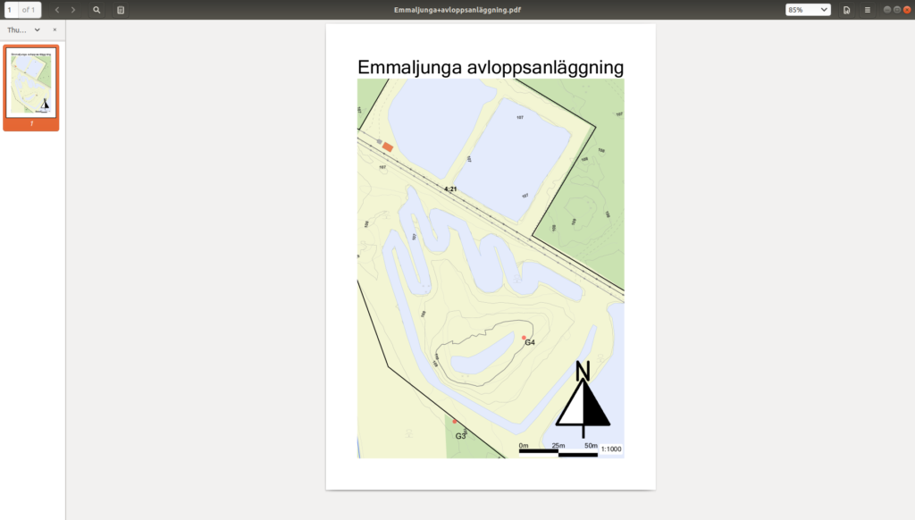 Bilden visar en ritning över Emmaljunga reningsverk.