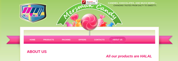 Bilden visar en del av Mersmak Candys hemsida.