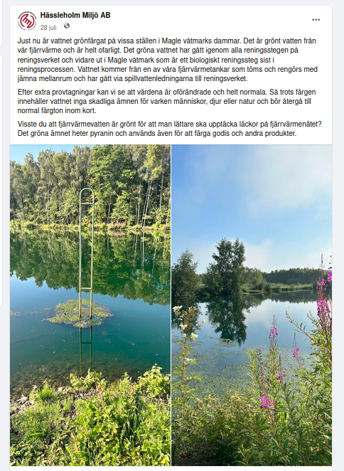Bilden visar Hässleholm Miljös Facebookinlägg.