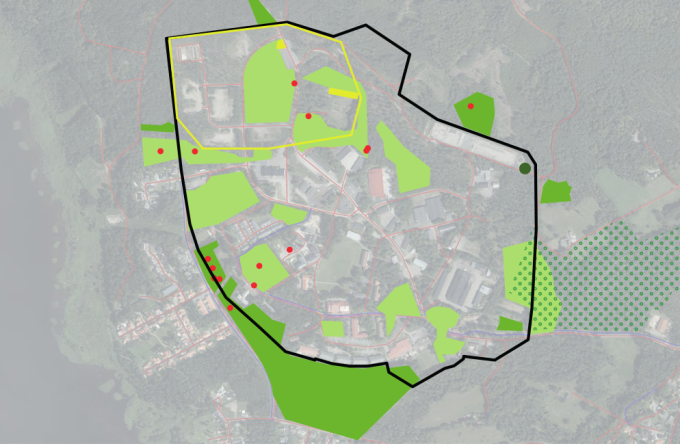 Bilden visar en karta över naturområden i planprogrammet.