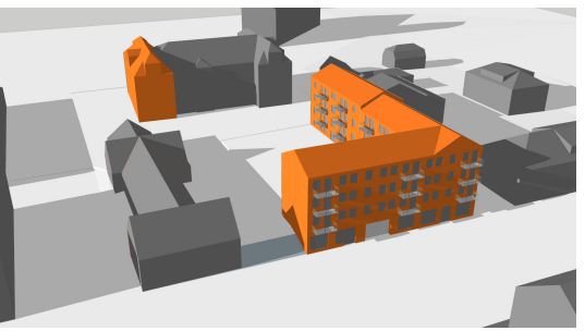 Bilden visar en modell över föreslagen bebyggelse.