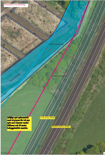Bilden visar planförslaget vid järnvägen.