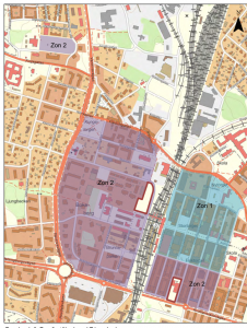 Bilden visar kommunens karta över parkeringszonerna inklusive tillägget på T4.